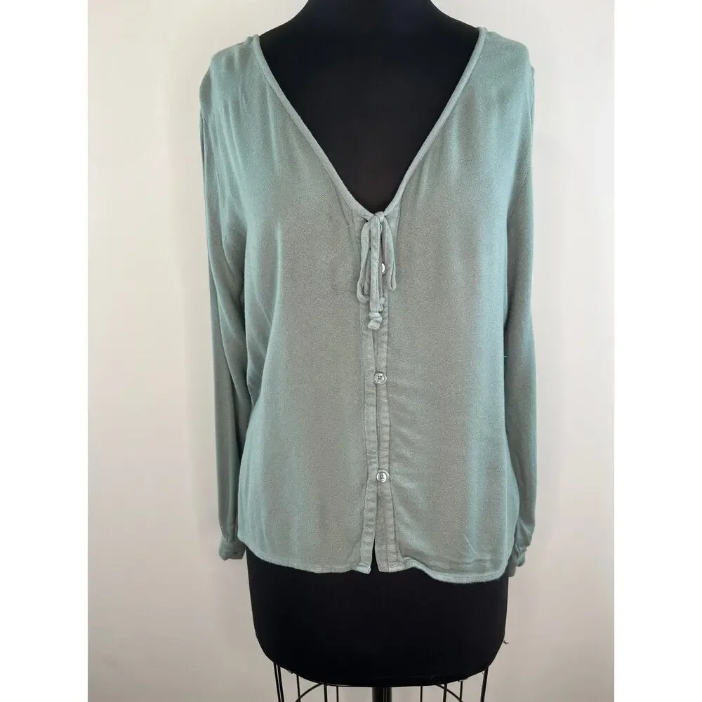 Cloth & Stone Light Green Back Button Down Long Sleeve Shirt Top Blouse M Medium